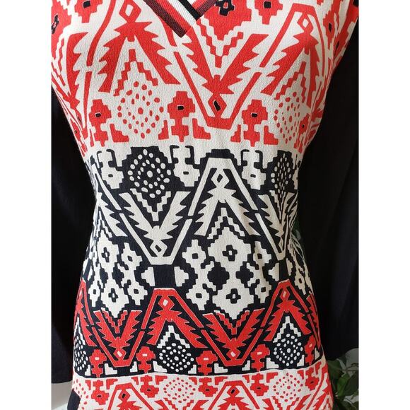 Scotch and Soda Knee Length Dress Womens Multi Geo Print Viscose Split V Neck - Picture 11 of 12